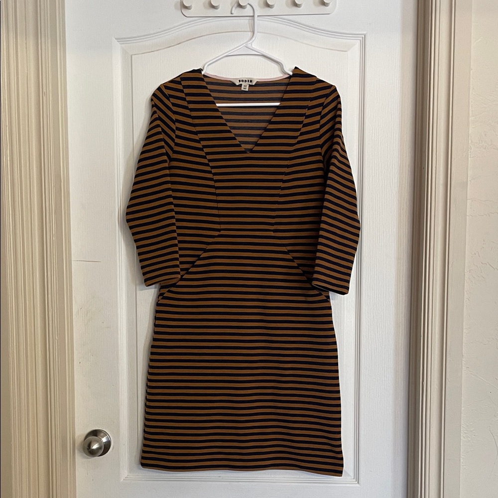 Boden Black and Brown Striped Dress With Pockets 4R